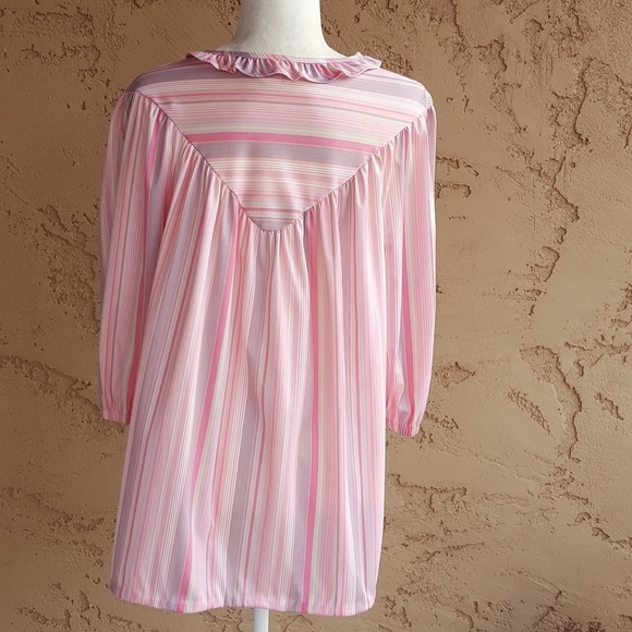 Vintage Tiger Lily Pink Striped Ruffle‎ Peter Pan Collar Blouse - Picture 4 of 6